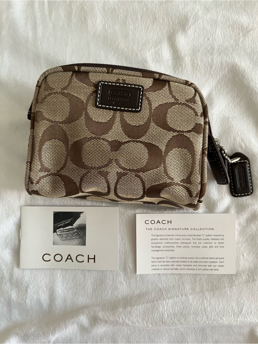 Coach Brown Signature Canvas Zip Cosmetic Pouch - Picture 7 of 7